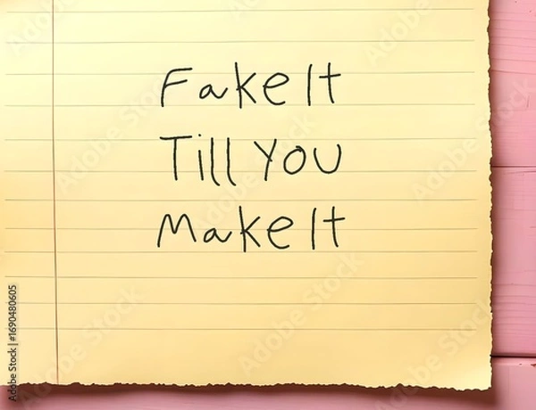 Fototapeta Paper with text written Fake It Till You Make It , act the way into new habits until that behavior will become more of a habit and begin to come more easily