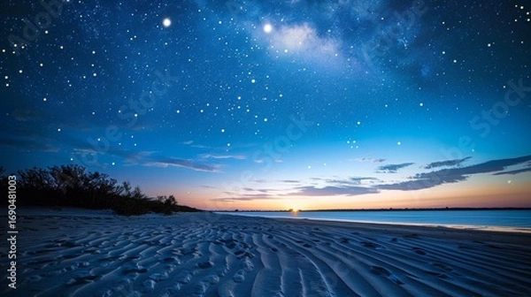 Fototapeta Moonlit windswept dunes in a vast desert landscape evoking tranquility and solitude