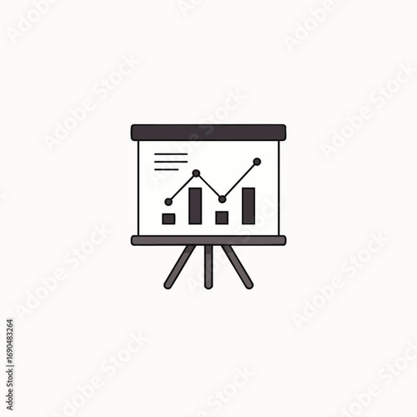 Fototapeta This minimalist flat design icon depicts a professional presentation board displaying a dynamic statistical graph, symbolizing business growth, financial analysis, and strategic data visualization.