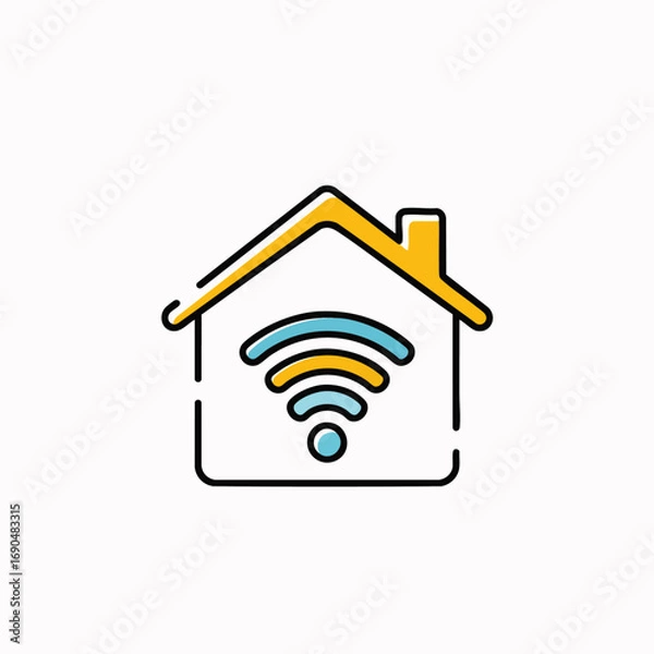 Fototapeta This minimalist icon beautifully illustrates the concept of a smart home, depicting seamless wireless internet connectivity within a modern residential dwelling.