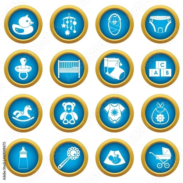 Fototapeta Newborn icons blue circle set