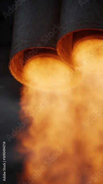 Fototapeta Close up of rocket engines igniting with vibrant flames