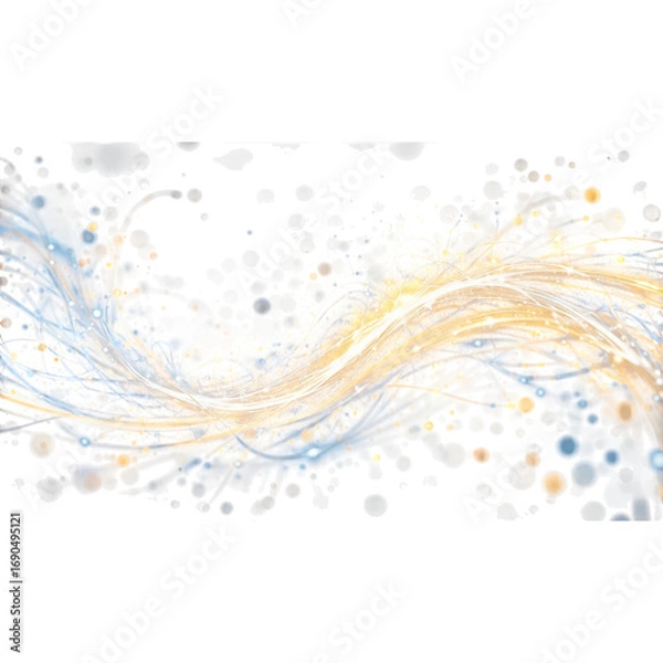 Fototapeta A radiant spiral wave composed of white shiny sparks, with curved bright speed lines swirling gracefully. The path is wavy and luminous, featuring a magical golden swirl accented by highlights. The en