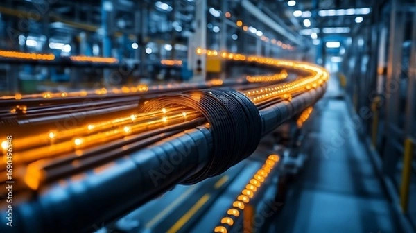 Fototapeta Fiber Optic Network HighSpeed Data Flow in Modern Industrial Plant.