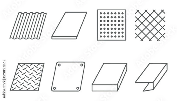 Fototapeta Collection of illustrative metal surfaces including grate and mesh patterns