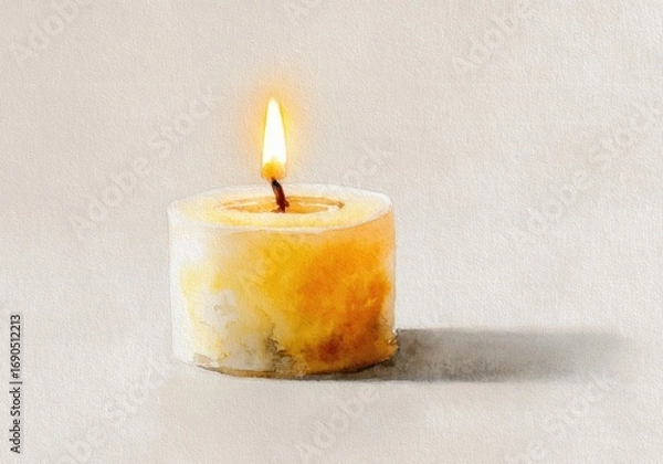 Fototapeta A candle is lit and is sitting on a table