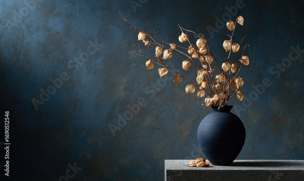 Fototapeta A vase of dried flowers sits on a table