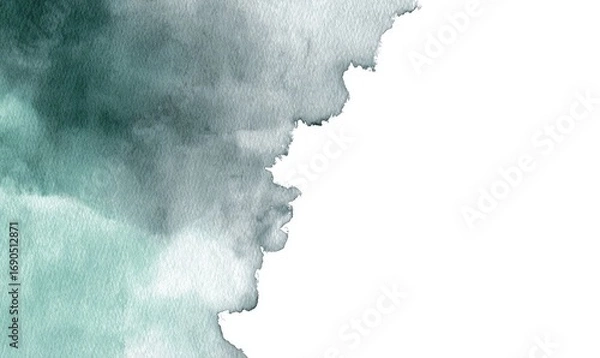 Fototapeta A painting of a green and gray sky with a white background