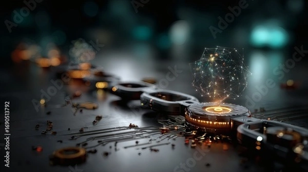 Fototapeta Futuristic blockchain finance cryptocurrency global digital network innovation holographic technology money transaction smart investment security virtual background economy 