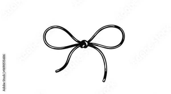 Fototapeta Simple hand-drawn black ribbon bow on a white background, elegant and classic.