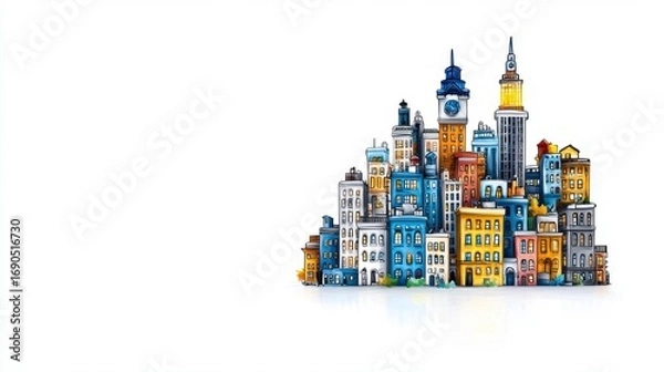 Obraz Colorful Block Cityscape Model on White Background, Generative AI
