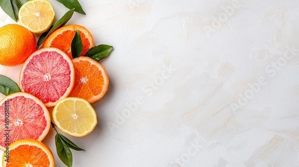 Obraz Colorful Citrus Fruit Slices on Textured Background, Generative AI