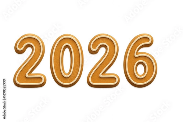 Fototapeta Creative Neon-Style Representation of the Year 2026 with Warm Lighting and Distinctive Font Style on a Soft Background isolated on white or transparent png