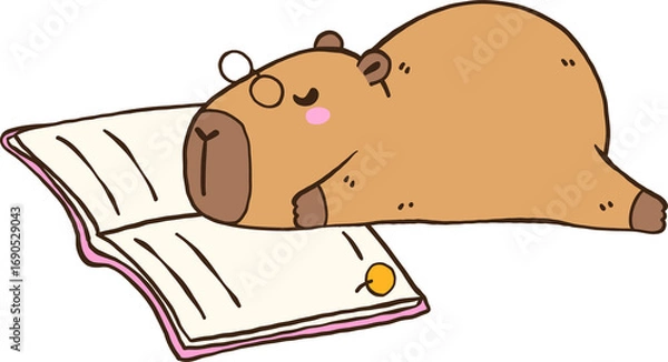 Fototapeta Illustration of Capybara Sleeping on a Book, animal reading
