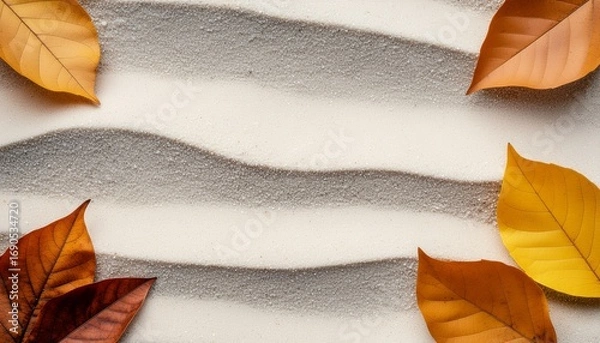 Obraz Close-up autumn leaves resting on soft wavy sand