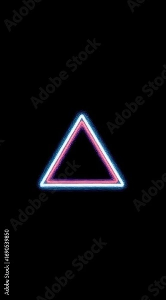Fototapeta Glowing triangle outline on black. Electric blue, pink, and white light. Simple geometrical shape, vibrant. Minimalist design