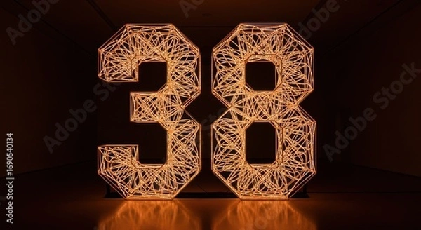 Fototapeta Illuminated, intricate, glowing numbers 38, artfully designed.