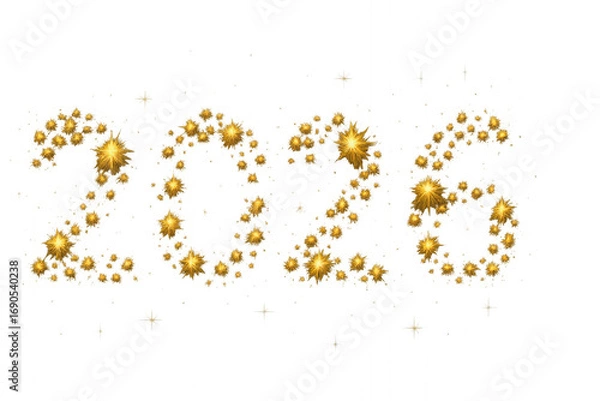 Fototapeta A Glimmering Celebration of the Year 2026, Embellished with Sparkling Stars and Radiant Light on a Soft Background isolated on white or transparent png