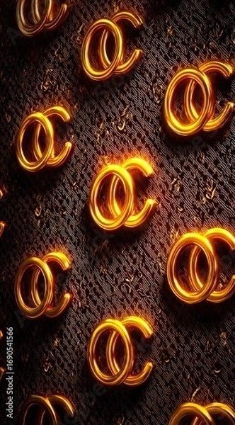 Fototapeta Golden interlocking ring pattern on textured dark background. Elegant, glossy texture with subtle sparkling effect
