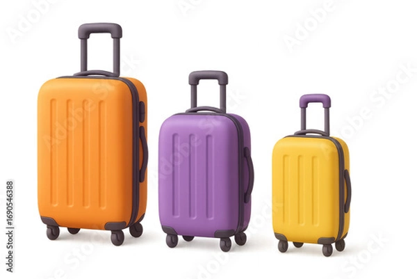 Fototapeta Colorful Set of Three Stylish Suitcases Displayed Against a Warm Gradient Background, Ideal for Travel and Lifestyle Applications isolated on white or transparent png
