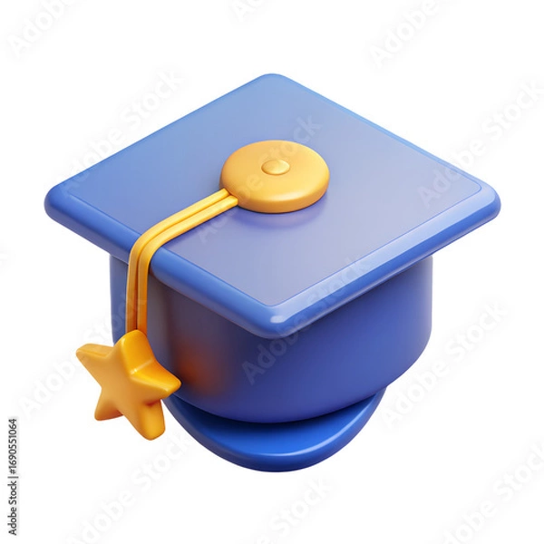 Fototapeta 3D icon of a graduation cap with a star tassel for academic excellence, with a transparent background - Generative AI
