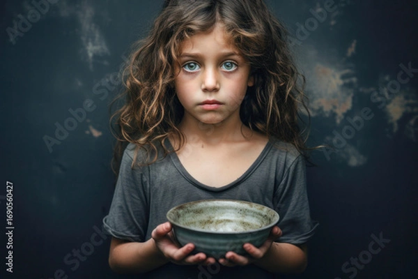 Fototapeta In a heartwrenching moment, a child's plea for food is captured, highlighting the urgent need to address childhood hunger and food insecurity..