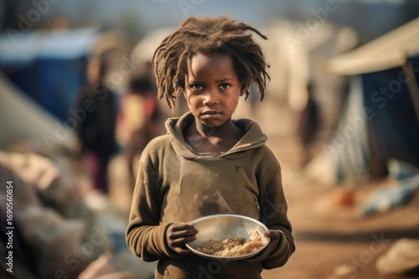 Fototapeta In the midst of their struggle, these resilient child embody the strength of the human spirit, emphasizing the importance of addressing childhood hunger with compassion and support