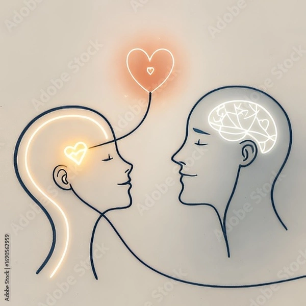 Fototapeta Connection between two minds and hearts symbolizing love and understanding