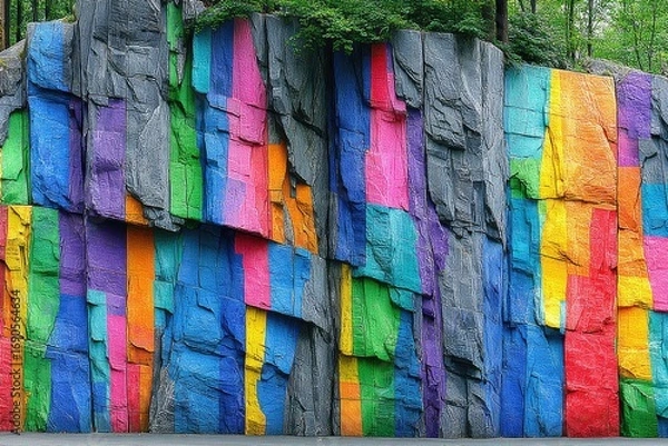 Fototapeta Vibrant, colorful painted rock face