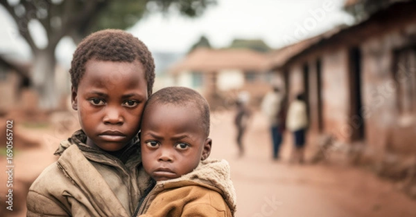 Fototapeta These brave young souls face adversity with strength and determination, embodying the resilience of children in the face of hunger, highlighting the urgency of addressing childhood food insecurity