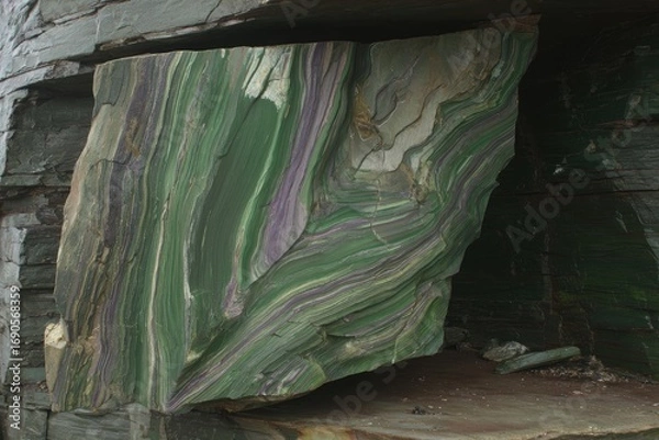 Fototapeta Large slab of layered, colorful stone