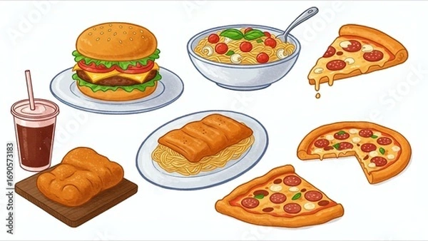 Obraz Fast Food Illustration Set
