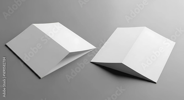 Obraz Blank Folded Papers on Gray Background.