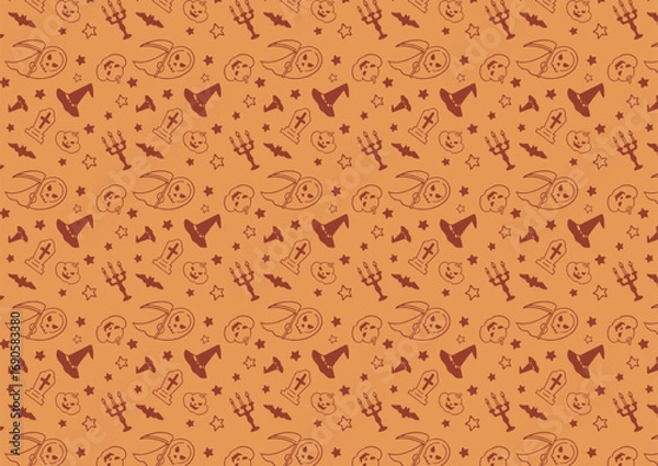 Fototapeta 死神やジャックオーランタンのハロウィンパターン_カラー版