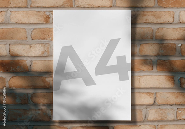 Obraz A4 Sheet Mockup Against Brick Wall