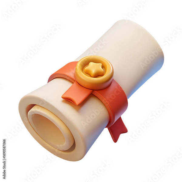 Fototapeta 3D icon of an academic certificate scroll for educational achievement, with a transparent background - Generative AI
