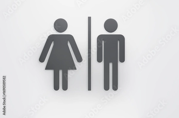 Fototapeta simple 3D render of restroom or public toilet black and white color sign any use.