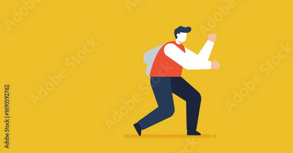 Fototapeta Dynamic flat design illustration of a person pushing or moving forward, representing effort, progress, and determination. Ideal for business, success, and lifestyle concepts.