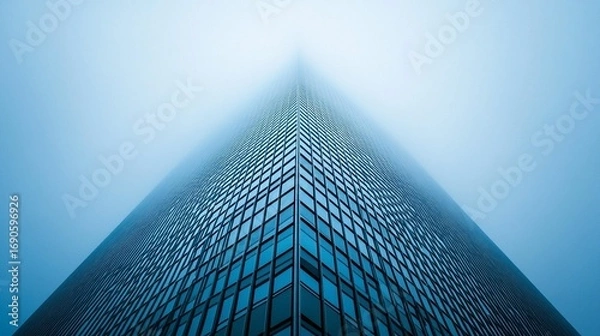 Fototapeta Modern skyscraper corner, shrouded in a misty atmosphere