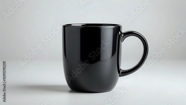 Fototapeta Sleek black coffee mug on white background, perfect for branding or product mockups.  High-resolution image showcasing elegant design and clean lines.