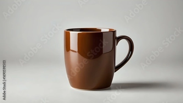 Fototapeta A sleek, glossy brown ceramic mug on a neutral background, ideal for branding or design projects.  The mug is empty and ready for your beverage of choice.