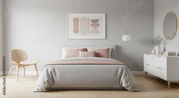 Fototapeta Modern Minimalist Bedroom Interior Design.