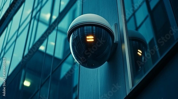 Fototapeta Security camera on a modern building facade