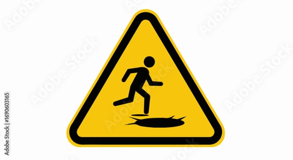 Fototapeta Warning sign depicting a person falling into a hole.