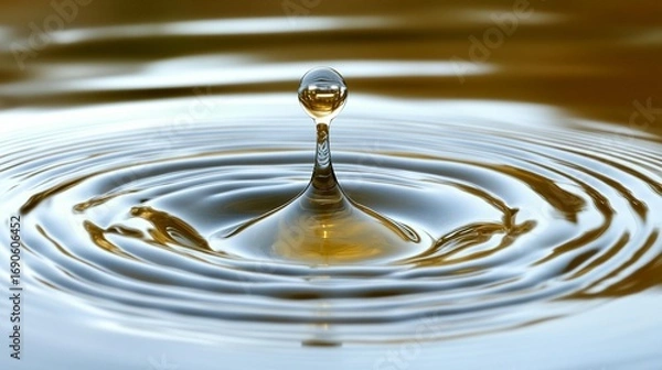 Fototapeta Water droplet impacting a liquid surface, creating ripples