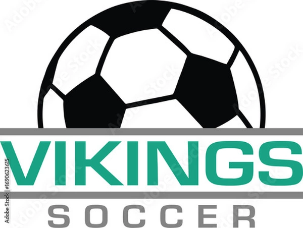 Obraz Vikings Soccer Team Design is a fantastic graphic for your soccer team that includes a ball and text. It is great for shirt designs, promotional products of any kind and advertising uses.