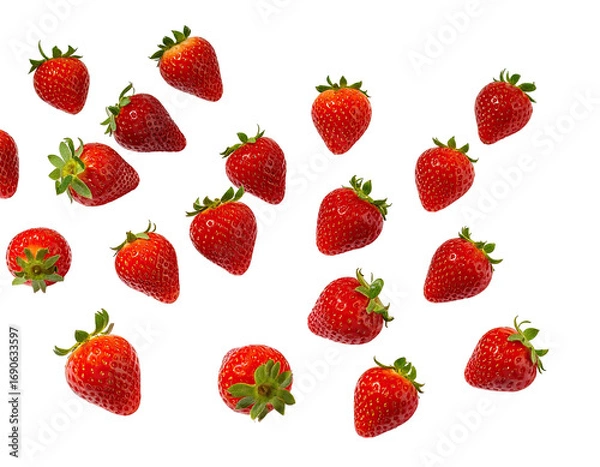 Fototapeta Fresh red strawberries scattered on black background