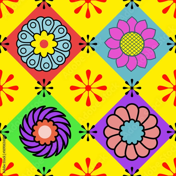 Obraz Colorful Retro Floral Pattern Geometric Background Seamless