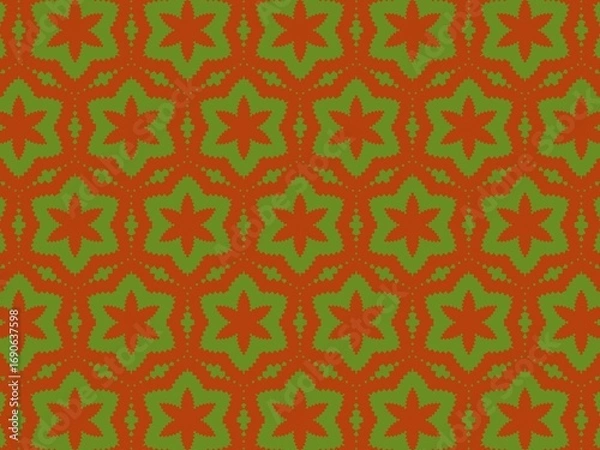 Obraz Geometric star pattern in green and orange with pixelated edges.