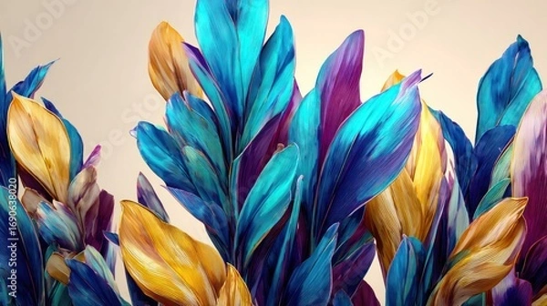 Fototapeta Vibrant Multicolored Feathers in Artistic Arrangement on Neutral Background
